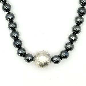 Tiffany & Co VINTAGE Hammered Ball Hematite Bead Strand Necklace